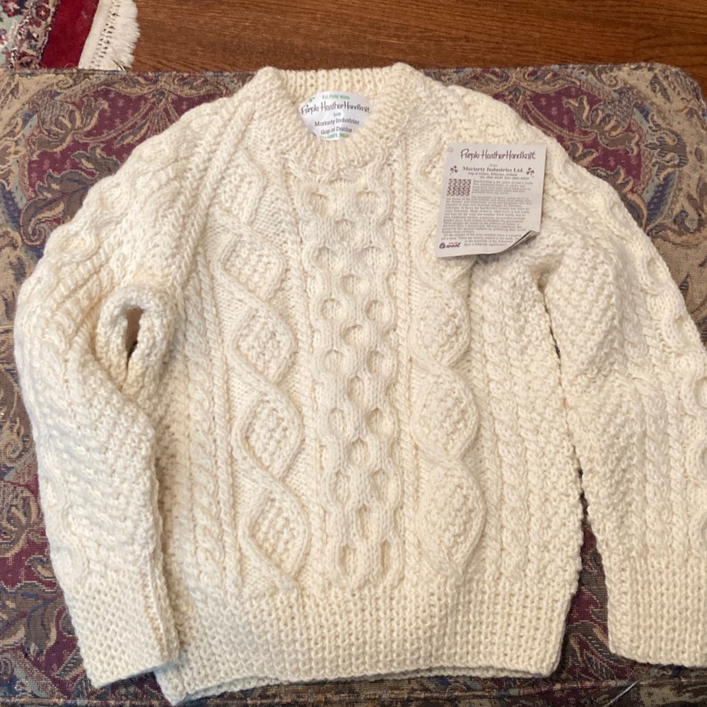 New Purple heather hand knit from Ireland for a child.